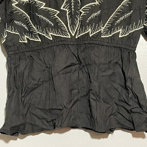 Anthropologie Maple Odd Rubies Blouse Women Sz 8 Black Embroidery Leaf Wide Boho - Picture 4 of 12